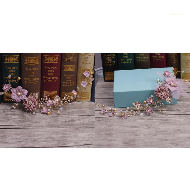 Cài Tóc Hình Hoa Đính Ngọc Trai Màu Hồng Xinh Xắn Cho Cô Dâu