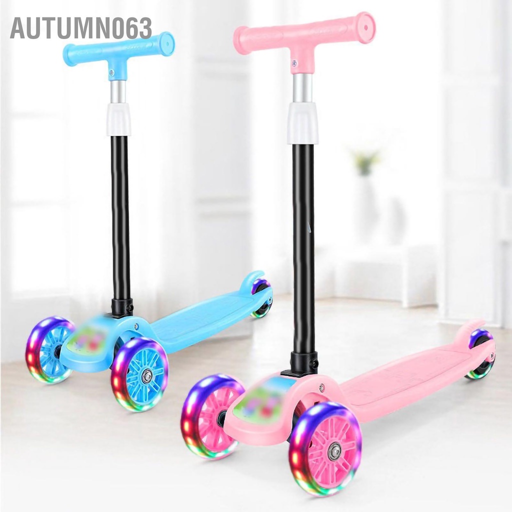 Autumn063 Xe Scooter Trẻ Em Gấp 3 Bánh Nhấp Nháy Tàu Lượn Đẩy Có Thể Điều Chỉnh Chiều Cao Sàn Rộng Cho Bé Trai Gái 2‑8 Tuổi
