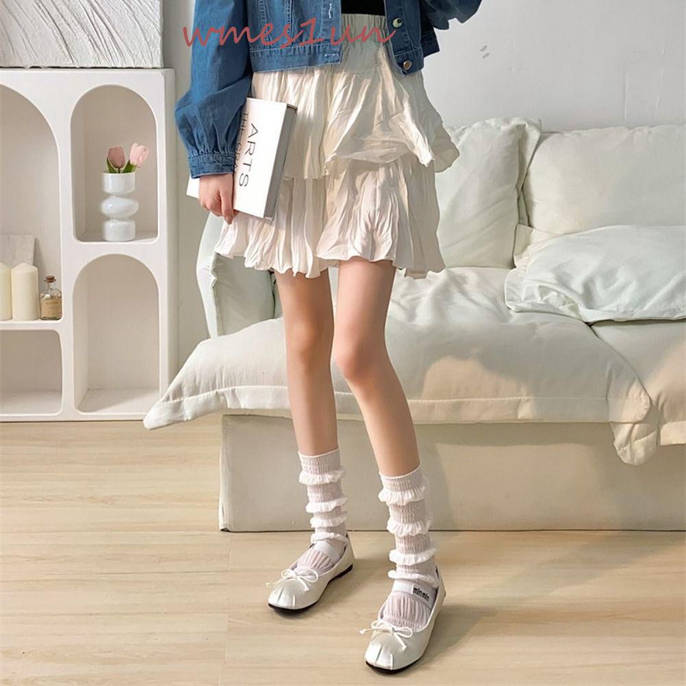 Wmes15h Phụ Kiện Vớ Lolita Mỏng Co Giãn Thấm Hút Mồ Hôi Cao Đến Đầu Gối Thoáng Khí Họa Tiết Xếp Nếp Cho Nữ