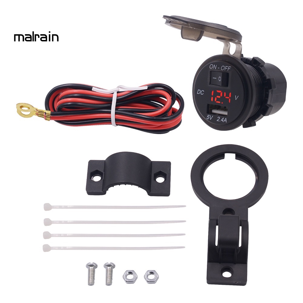 Bộ Sạc Điện Thoại USB Có Màn Hình LED Hiển Thị Gắn Tay Lái Xe Máy