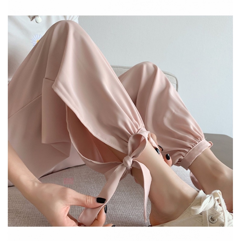 Quần Dài Lưng Cao Dáng Rộng Vải Lụa Mát Thời Trang Mùa Hè Chống Muỗi Tiện Dụng Cho Nữ