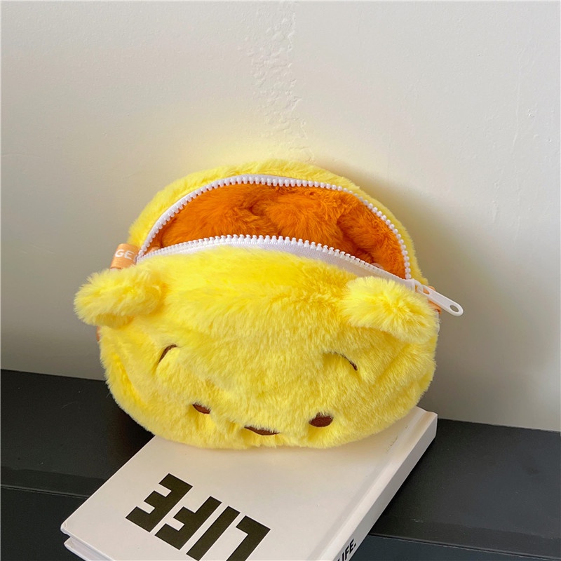 Favour Túi Đeo Chéo Hình Tròn Nhỏ Ba Mắt Phối Lông Xù Hình Gấu Dâu Tây Dễ Thương Dành Cho Bạn Nữ / Bé Trai