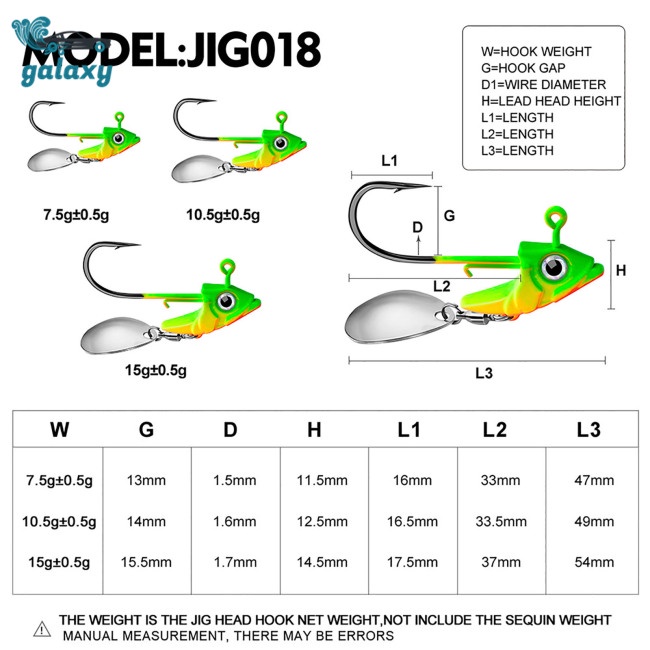 Galaxy Lưỡi Câu 7.5g 10.5g 15g Chất Lượng Cao