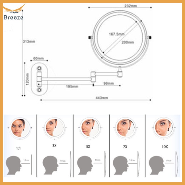 Gương Trang Điểm Phóng Đại 10x Hai Mặt Có Đèn Led 8 Inch Gấp Gọn Tiện Dụng