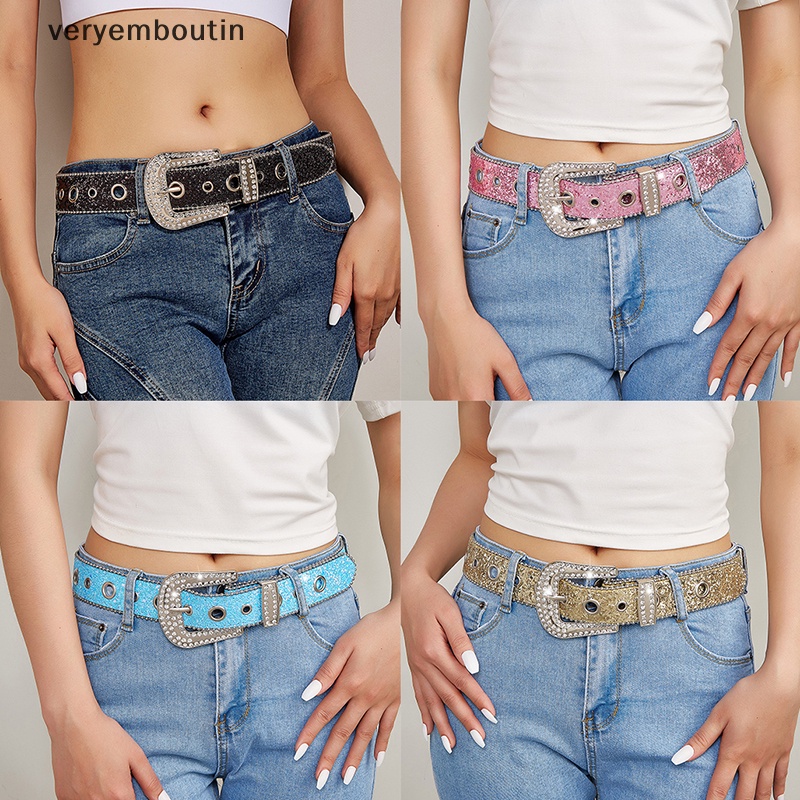 Thắt Lưng Da PU Đính Đá Lấp Lánh Phong Cách Cao Bồi Phương Tây Y2K Cho Nam Và Nữ