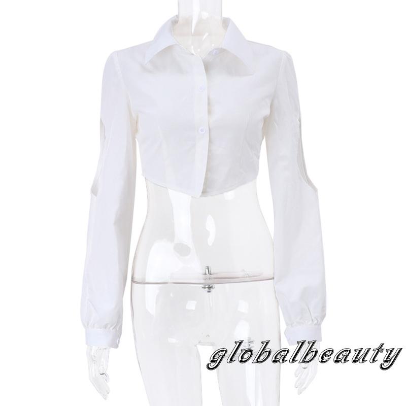 Áo Croptop Tay Dài Cổ Bẻ Màu Trơn Dáng Ôm Cài Khuy Thời Trang Mùa Xuân Dành Cho Bạn Nữ