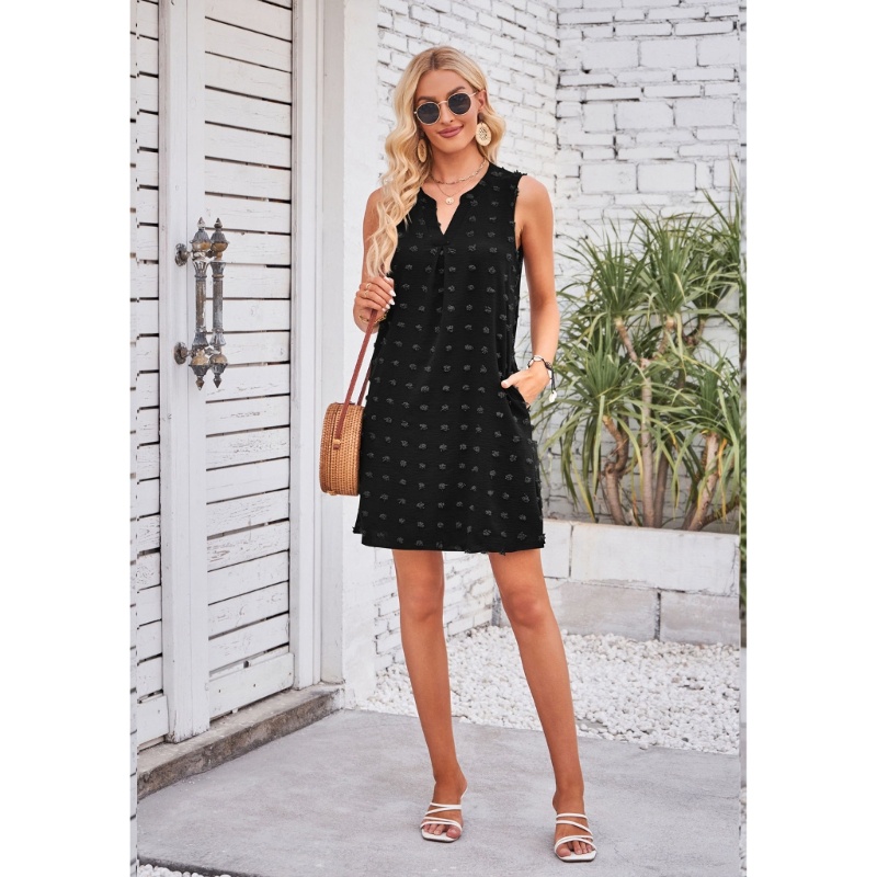 Xiangbao Đầm Không Tay Dáng Rộng Họa Tiết Chấm Bi Phối Túi Thời Trang Đi Biển Mùa Hè Cho Nữ