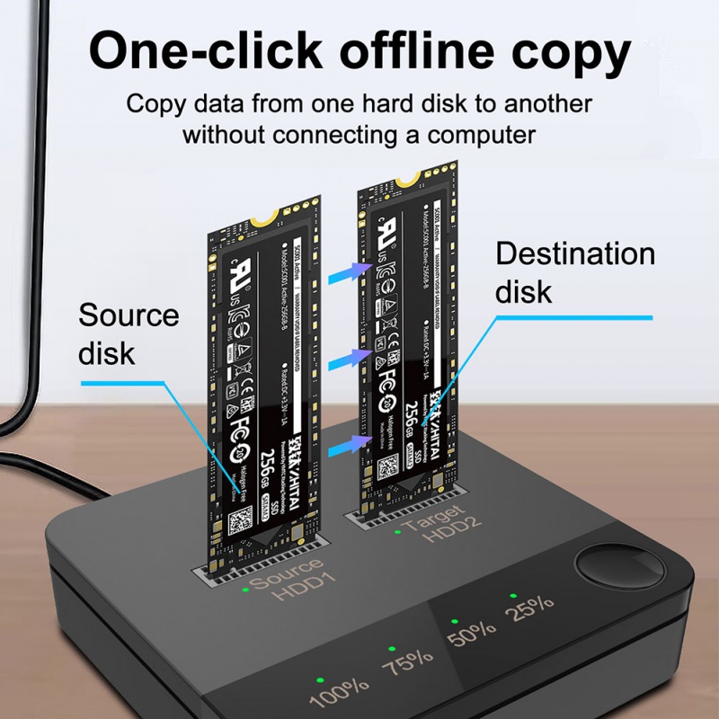 USB 3.1 Type C to M.2 SATA Dual Bay SSD Enclosure External Hard Disk Docking Station with Offline Clone for M2 HDD SSD Reader