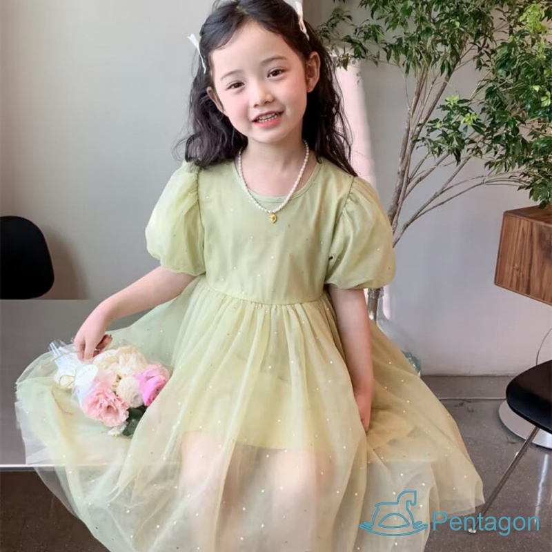 Đầm Công Chúa Tay Ngắn Phồng Thoáng Khí Thời Trang Mùa Hè Phong Cách Hàn Quốc Cho Bé Gái