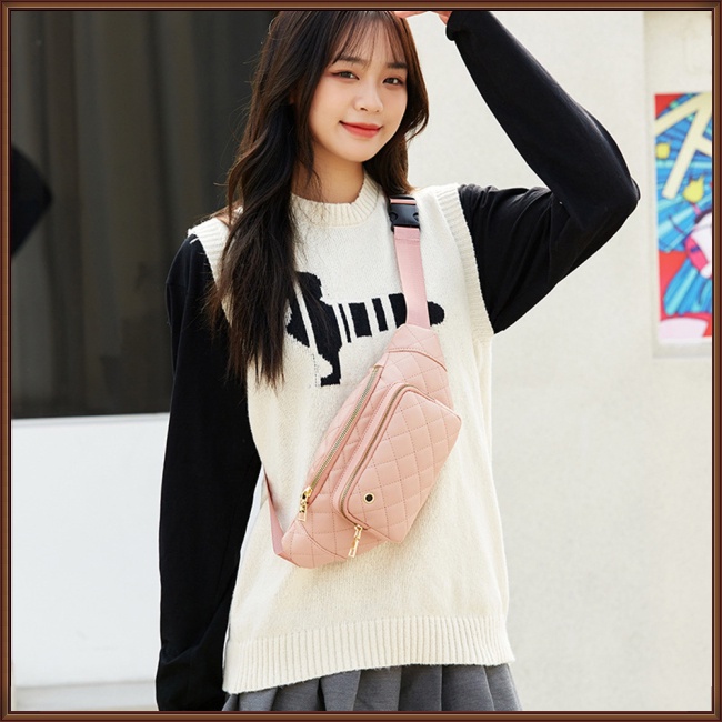 Túi Đeo Hông Bằng Da Nhân Tạo Thêu Họa Tiết Hình Thoi Đơn Giản Thời Trang Cho Nữ