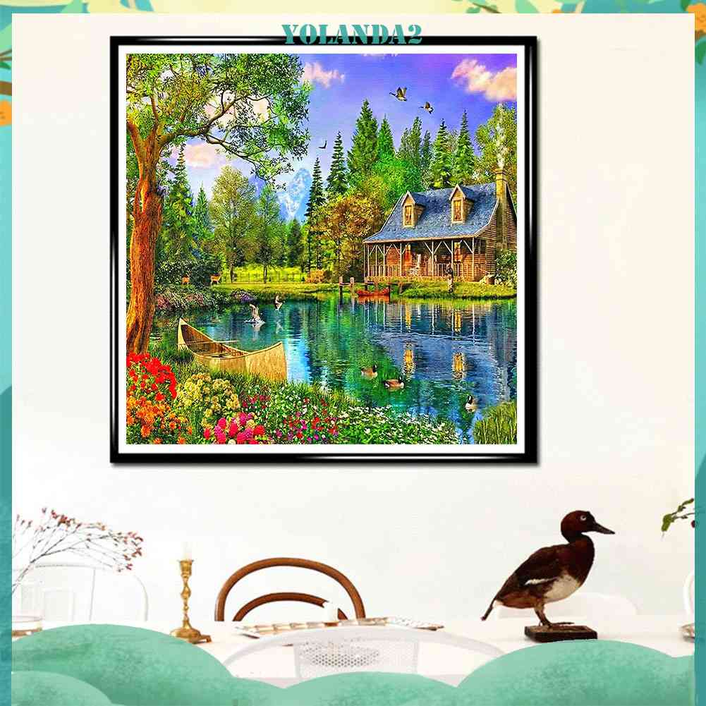 Tranh Đính Đá Kim Cương Toàn Bộ 5D DIY Hình Vẽ Bên Hồ Nước
