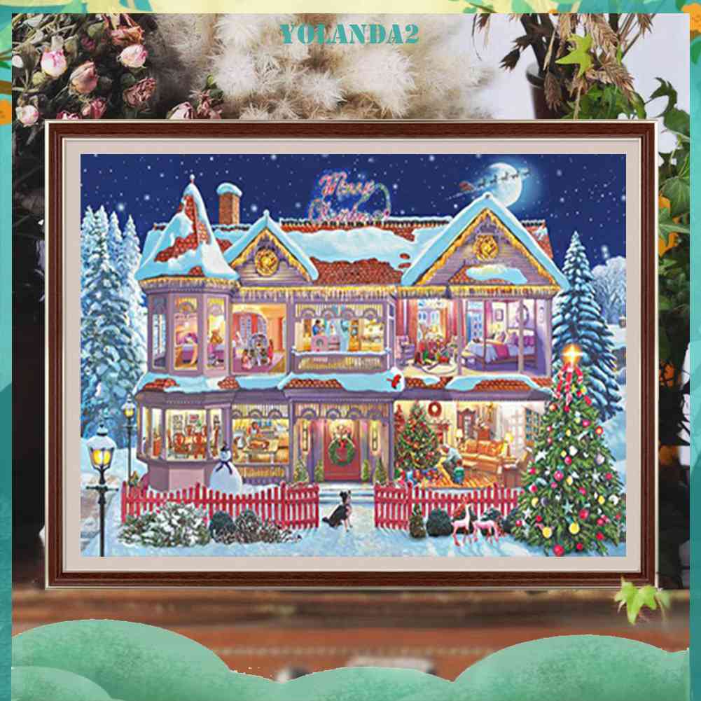 Tranh Đính Đá Kim Cương Toàn Bộ 5D DIY Hình Ngôi Nhà Giáng Sinh