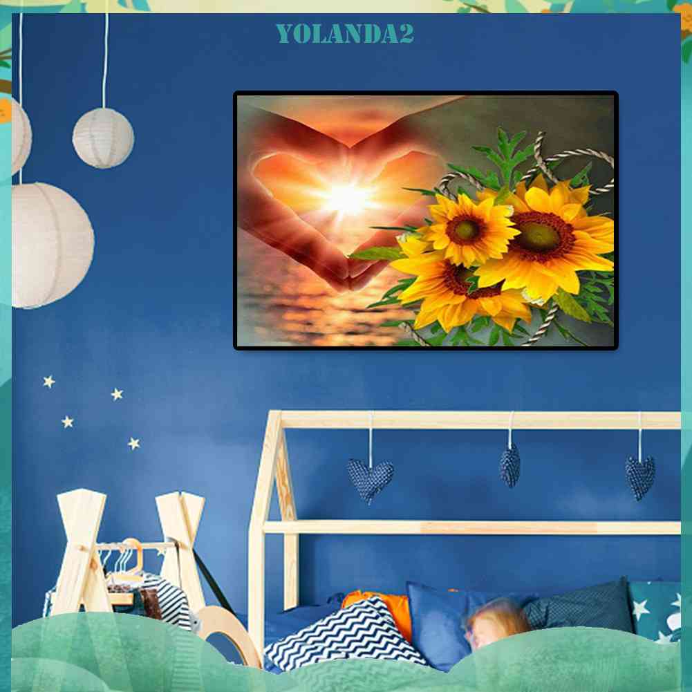 Tranh Đính Đá Kim Cương Toàn Bộ 5D DIY Hình Cử Chỉ Trái Tim Hoa Hướng Dương