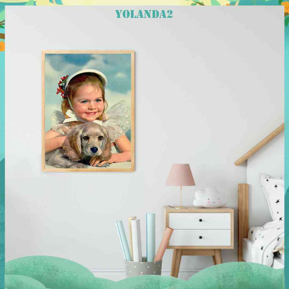 Tranh Đính Đá Kim Cương Toàn Bộ 5D DIY Hình Vẽ Chó Bé Gái Trang Trí Tường