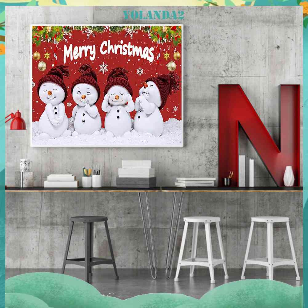 Tranh Đính Đá Kim Cương Toàn Bộ Họa Tiết Bốn Người Tuyết Dùng Trang Trí Tường