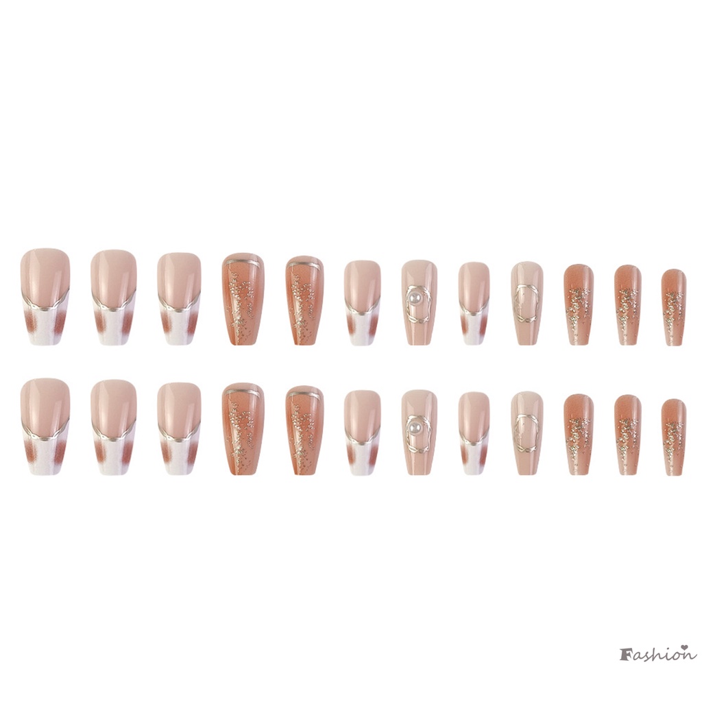 Bộ Móng Tay Giả Dài Màu Hồng Trong Suốt Đính Ngọc Trai Không Gây Hại Viền Mượt Mà