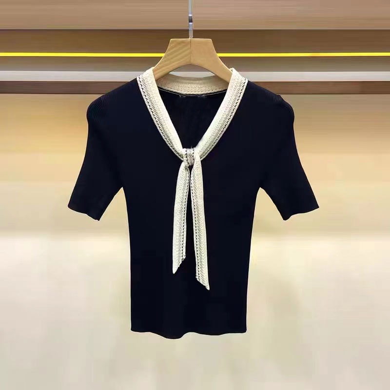 maje maje Zhuoya spring and summer New Fashion Women's bow lace-up knitwear top 220143AB