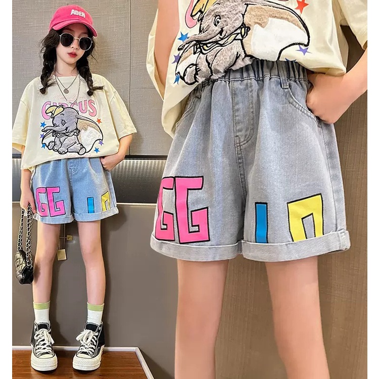 Quần Short Denim Mỏng Dáng Rộng Phong Cách Phương Tây Thời Trang Mùa Hè 2023 Cho Bé Gái