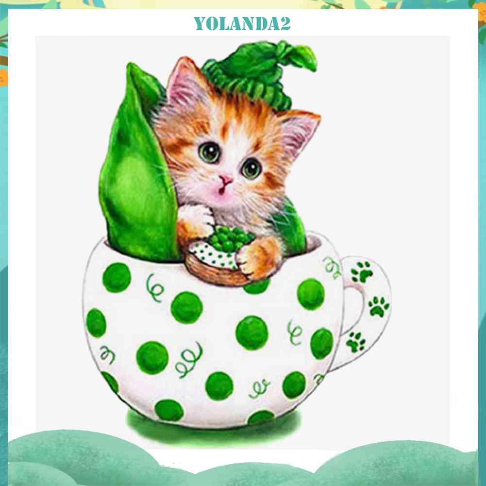 Bộ Tranh Đính Đá 5D Họa Tiết Chú Mèo Độc Đáo DIY Dùng Trang Trí Nhà Cửa