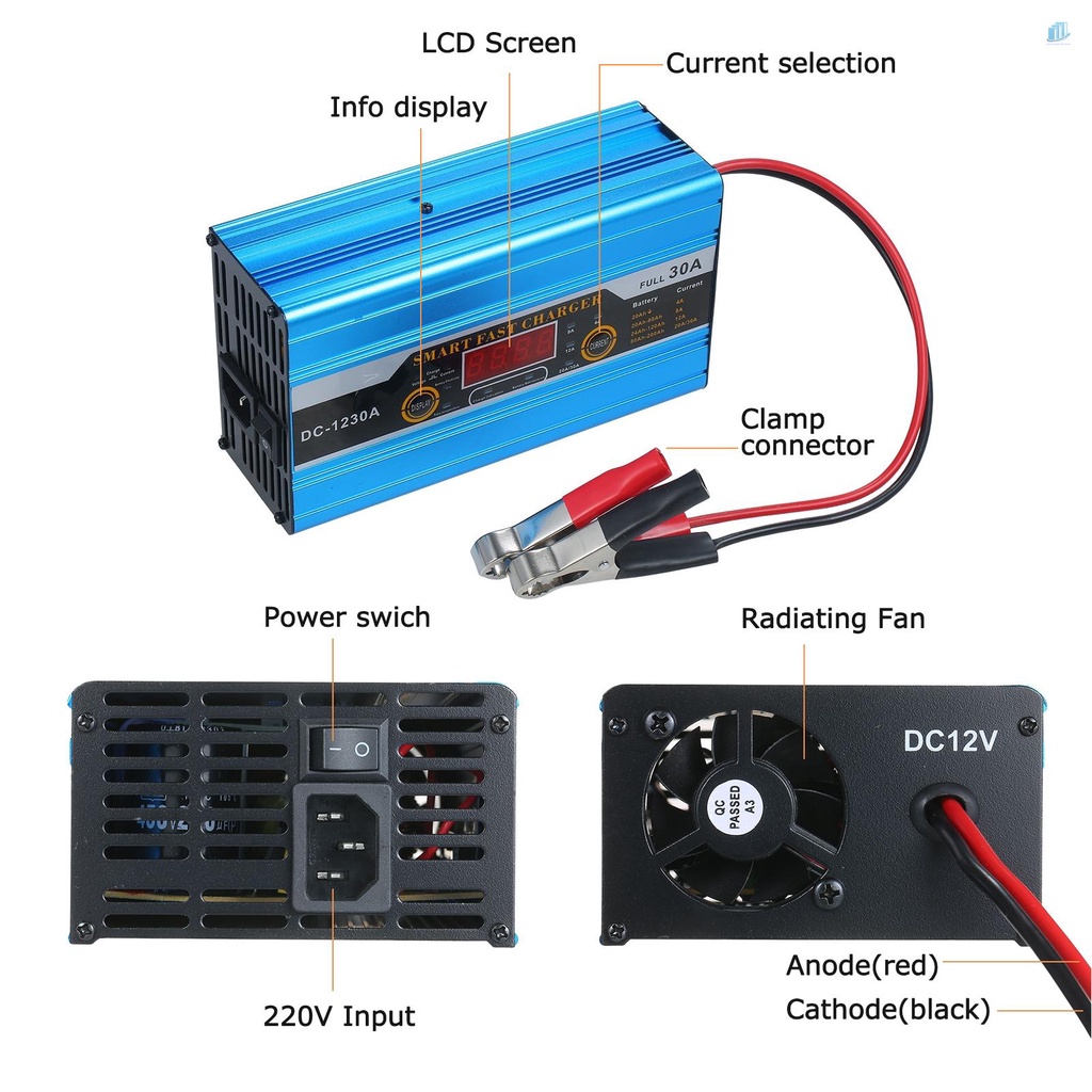 Bộ Sạc Pin Nhanh Thông Minh 12V 30A (s2mwvn) Với Màn Hình LCD Kỹ Thuật Số Cho Xe Hơi