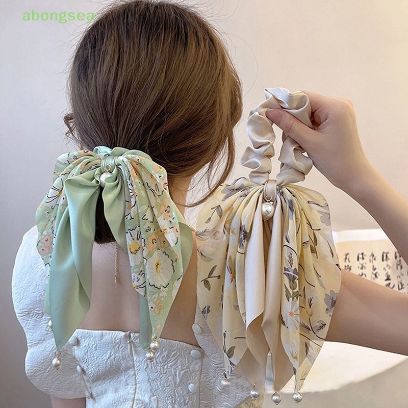 Dây Buộc Tóc Thắt Nơ Đính Ngọc Trai Đơn Giản Thời Trang Hàn Quốc