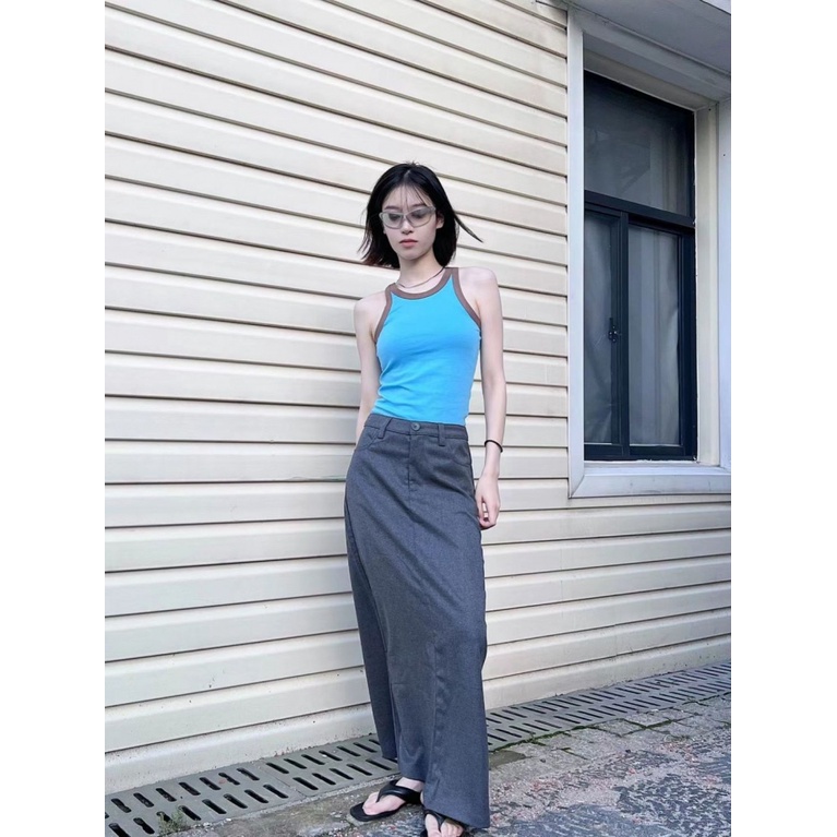 [F &amp; X] Áo Hai Dây Dáng Ôm Màu Sắc Tương Phản Phong Cách Hàn Quốc Thời Trang Mùa Hè