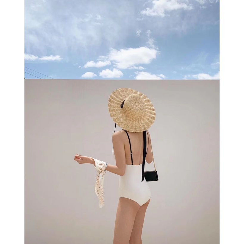 Bộ Đồ Bơi Một Mảnh Màu Trắng Đen Cổ Chữ V Khoét Sâu Phong Cách Retro Gợi Cảm Cho Nữ