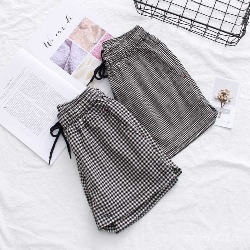 Quần Short Cotton Lanh Mỏng Ống Rộng Lưng Cao Họa Tiết Kẻ Sọc Đen Trắng Thời Trang Mùa Hè 2023 Dành Cho Bạn Nữ
