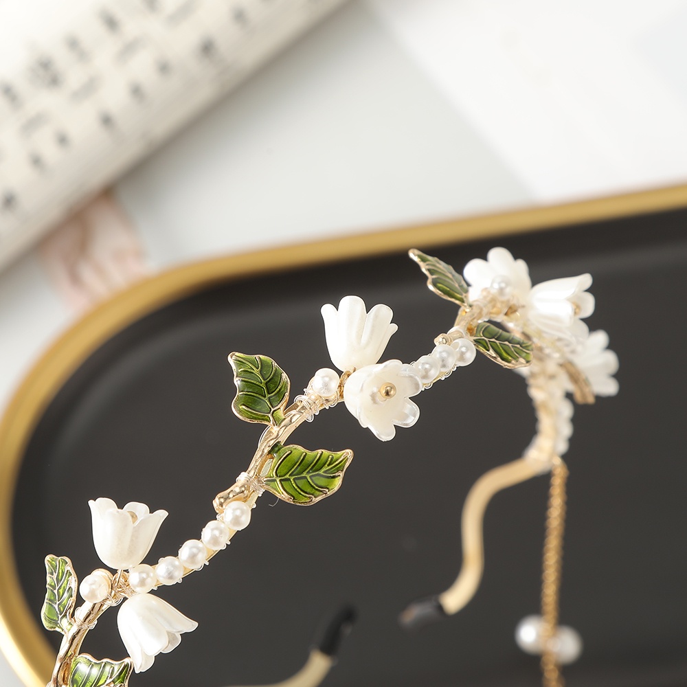 Haimeikang Cài Tóc Kim Loại Hình Hoa Lily Đính Ngọc Trai Thời Trang Hàn Quốc Cho Nữ