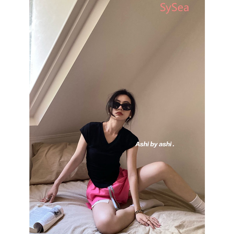 Áo Kiểu Cổ Chữ V Thiết Kế Độc Đáo Thời Trang Mùa Hè Hàn Quốc Cho Nữ