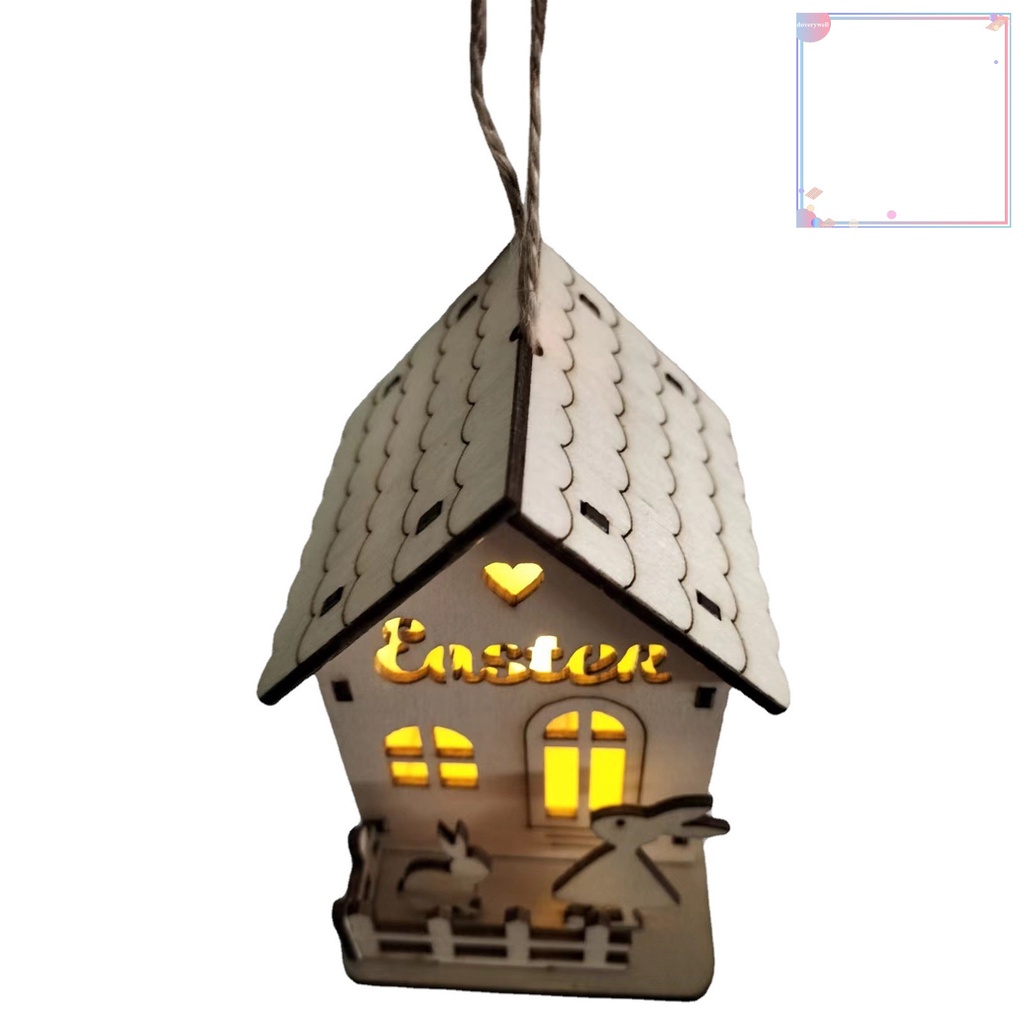 [DDJ] Ngôi Nhà Gỗ Thiết Kế Cạnh Mịn Tiết Kiệm Năng Lượng Có Đèn LED Treo Trang Trí Nhà Cửa Phục Sinh