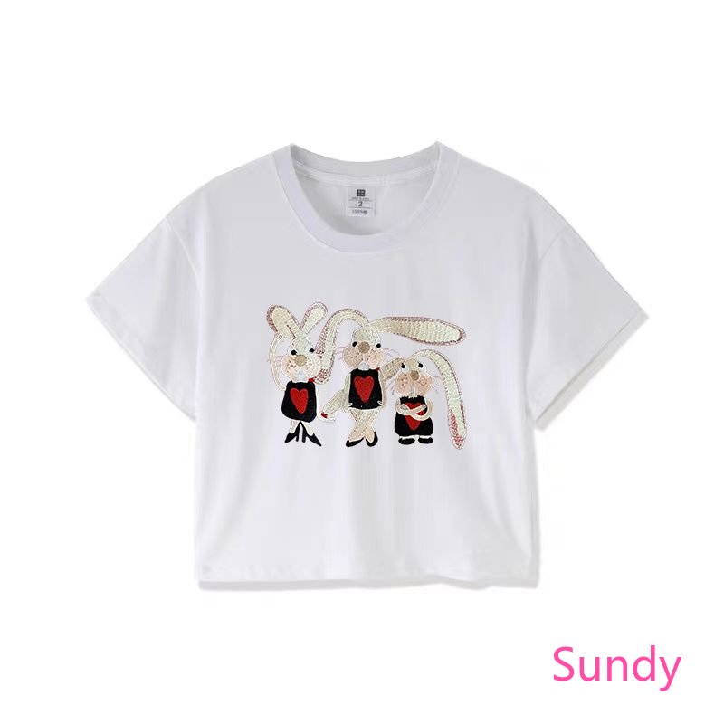 Áo Croptop Màu Trắng In Họa Tiết Thỏ Nhỏ Xinh Thời Trang Mùa Hè Mới Cho Bạn Gái