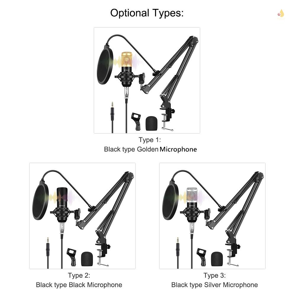 Bộ Micro Điện Dung PULUZ Hát Karaoke S-tudio Phát Sóng Cánh Tay Và Giá Đỡ Kim Loại Chống Sốc &amp; Thẻ Âm Thanh USB Cho Phòng Khách Trình Diễn