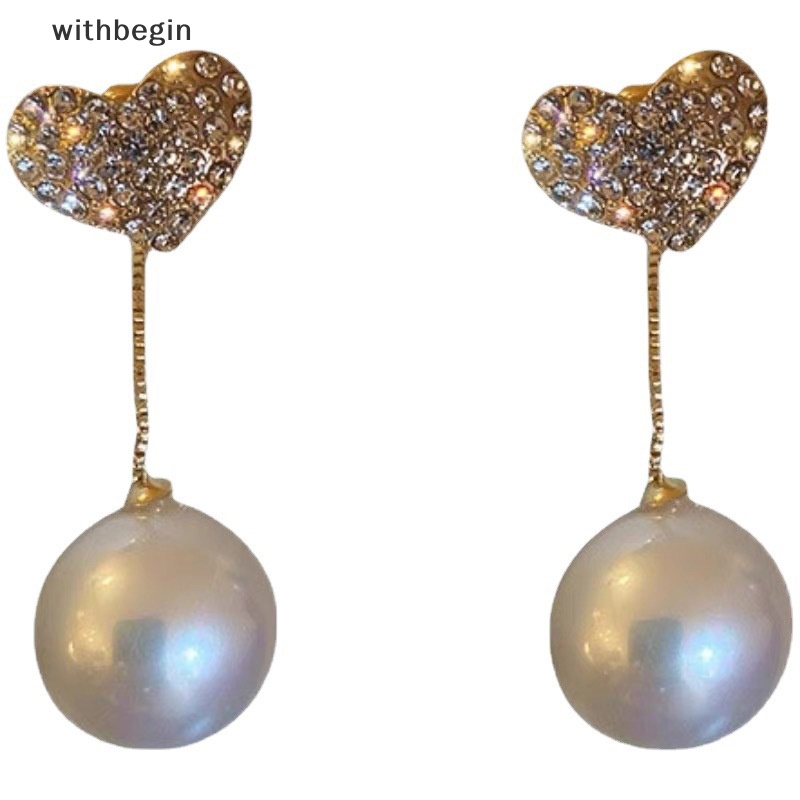 1 Đôi Bông Tai Hình Trái Tim Đính Ngọc Trai Thời Trang Dành Cho Nữ