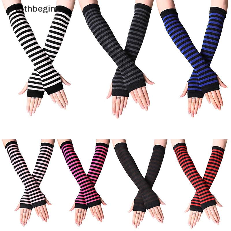 Găng Tay Len Hở Ngón Họa Tiết Kẻ Sọc Thời Trang Ấm Áp Y2K Cho Nữ