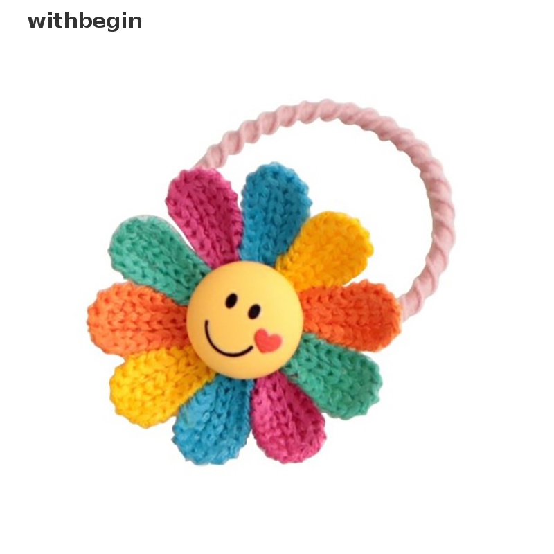 1 Cặp Kẹp Tóc Đan Len Hình Hoa Hướng Dương Mặt Cười Dễ Thương Cho Bé Gái