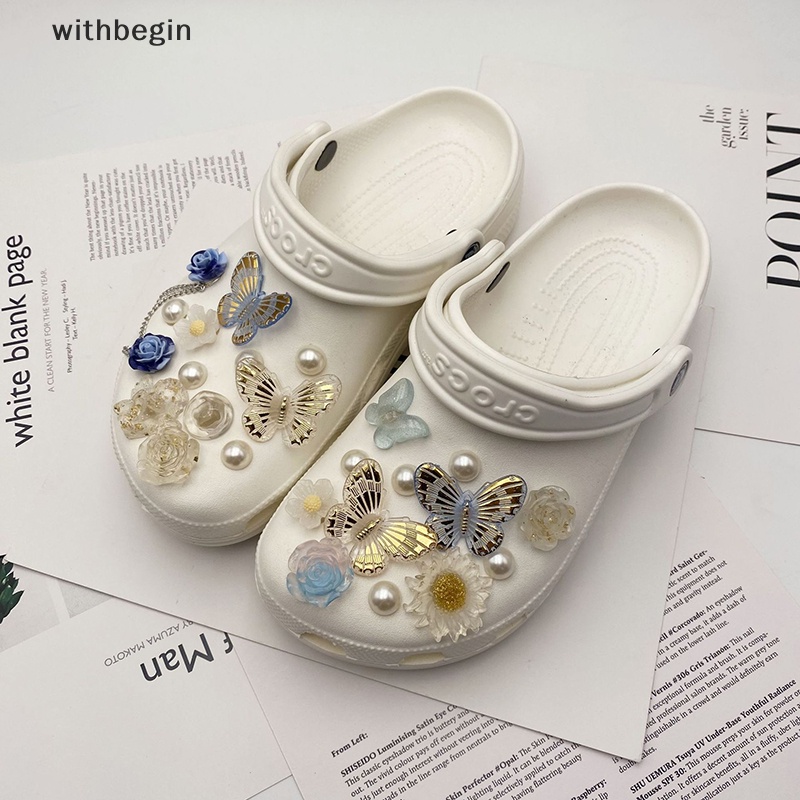 Bộ Phụ Kiện Đục Lỗ Giày Diy Hình Bướm Màu Vàng Kim Có Thể Tháo Rời