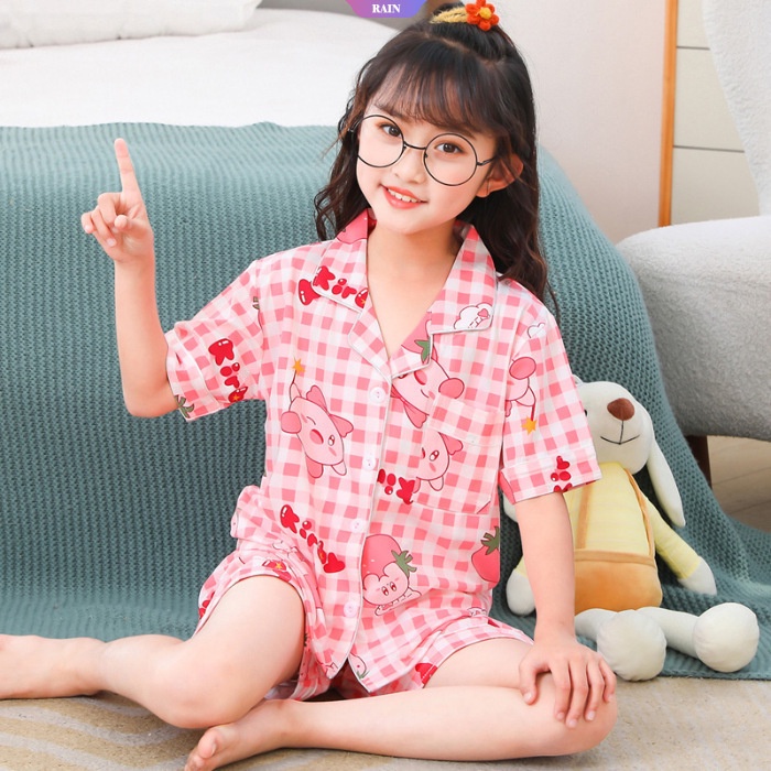 Bộ Đồ Ngủ Ngắn Tay Dáng Rộng In Hoạt Hình Sanrio Kuromi Cinnamoroll My Melody Kirby Stitch Đáng Yêu Cho Bé Gái