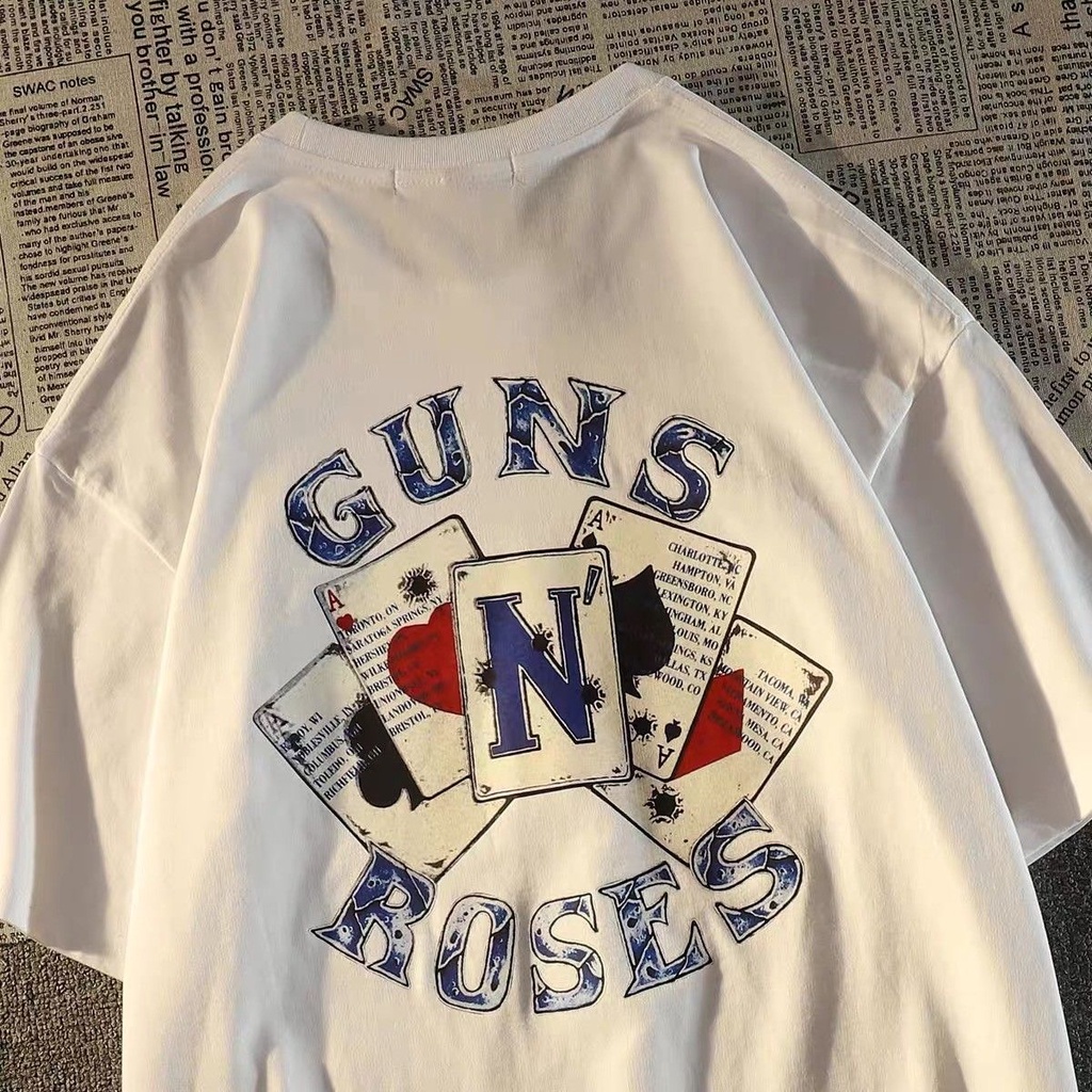 Áo Thun Ngắn Tay Dáng Rộng In Hình Lá Bài Poker Thời Trang Mùa Hè Dành Cho Nam