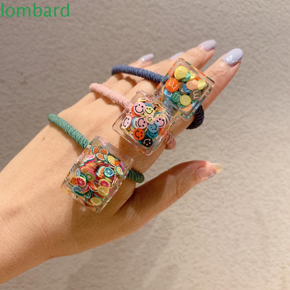 Dây Buộc Tóc Cao Su Co Giãn Hình Vuông In Họa Tiết Trái Cây Dễ Thương Cho Nữ Giá Đ