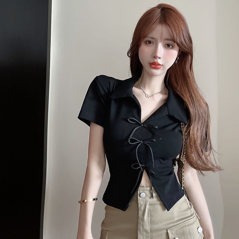 Áo Thun polo Ngắn Tay Thắt Nơ Phong Cách Mới Dành Cho Nữ