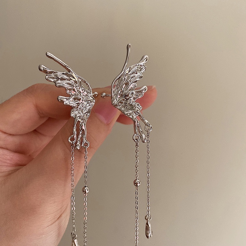 Bông Tai Kim Loại Dạng Kẹp Hình Bướm Kiểu vintage Hàn Quốc Cao Cấp Không Cần Xỏ Lỗ