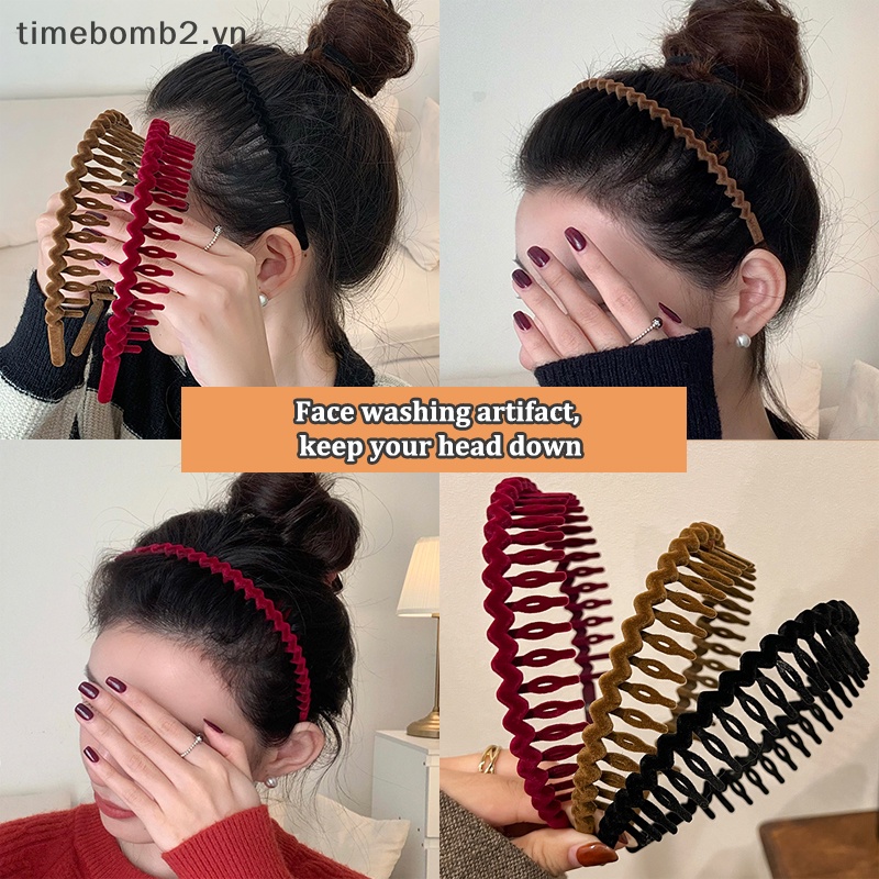 Băng Đô Cài Tóc Màu Trơn Có Răng Chống Trượt Thời Trang Cho Nữ