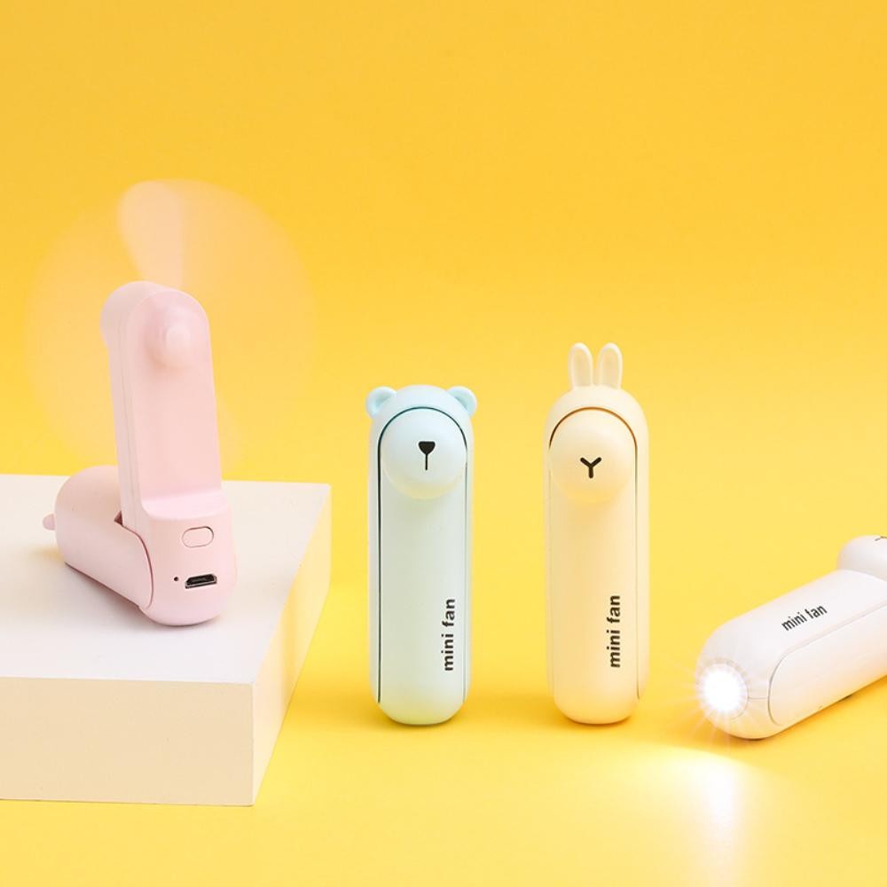 Quạt Mini Quạt Cầm Tay Quạt Sạc Usb Yên Tĩnh Có Thể Gập Lại Với Chức Năng Sạc Dự Phòng Và Đèn Pin Hình Gấu Dễ Thương