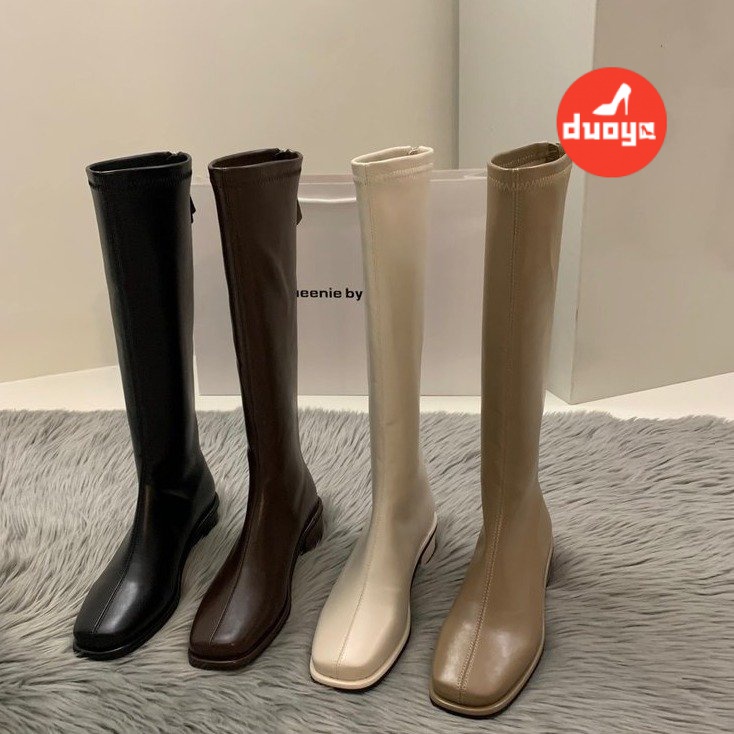 Đôi Giày Bốt Da PU Đế Thấp Lót Lông Cừu Dày Dặn Phối Khóa Kéo Thời Trang Thu Đông 2022 Cho Nữ (Hàng Có Sẵn) 3cm Gót Chân Mùa Đông Miễn Phí Vận Chuyển