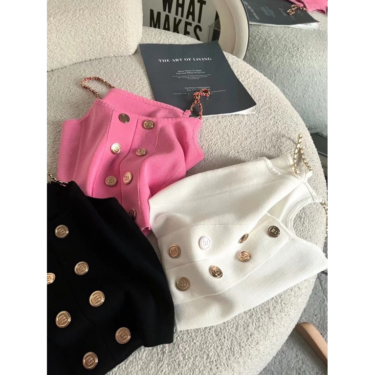 Áo Hai Dây Phối Dây Xích Kim Loại Ôm Dáng Quyến Rũ Cho Nữ