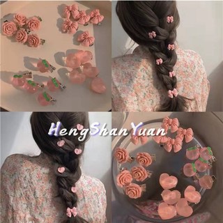 Kẹp tóc hình nơ / quả đào / hoa trà màu hồng dễ thương phong cách hàn quốc