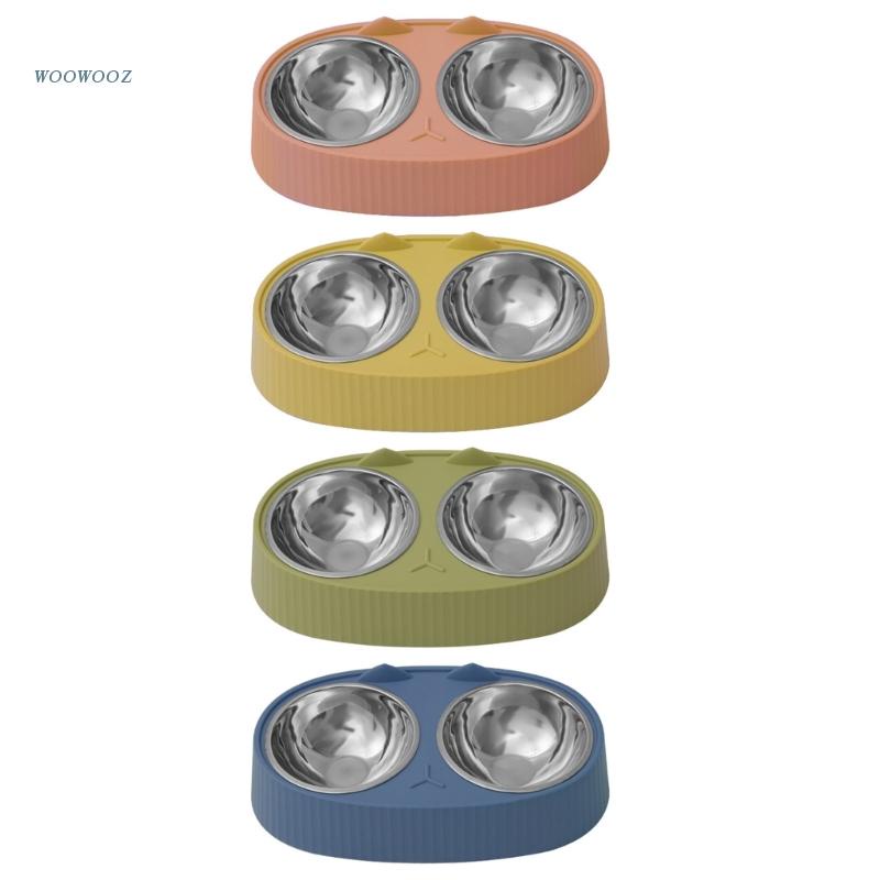 Bộ Bát Ăn Uống Hai Ngăn Bằng Thép Không Gỉ Kèm Giá Đỡ Cho Chó