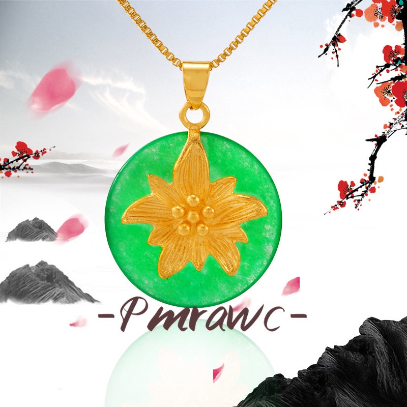 Pmrawc | Vòng cổ hoa Chalcedony xanh Au999 FS1380