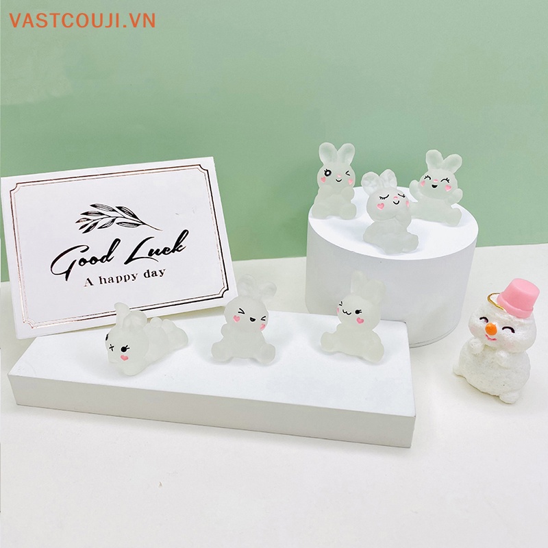 Bộ 5 Phụ Kiện Trang Trí Hình Thỏ Bằng Nhựa Màu Dạ Quang DIY
